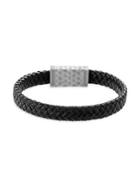 Lord & Taylor Stainless Steel & Leather Textured Bracelet