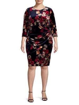 Vince Camuto Plus Plus Floral Printed Velvet Dress