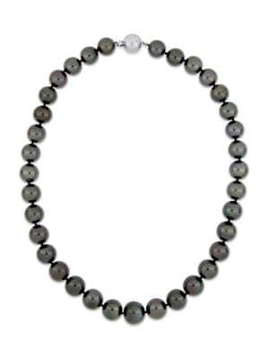 Sonatina 14k White Gold, Black Round Tahitian Cultured Pearl & Diamond Necklace