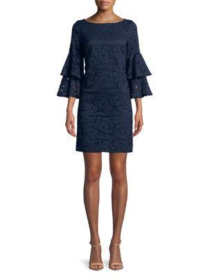 Eliza J Floral Lace Bell-sleeve Sheath Dress