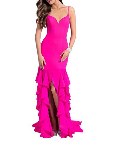 Glamour By Terani Couture Solid Ruffle Gown