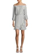 Design Lab Lord & Taylor Striped Off-the-shoulder Wrap Dress