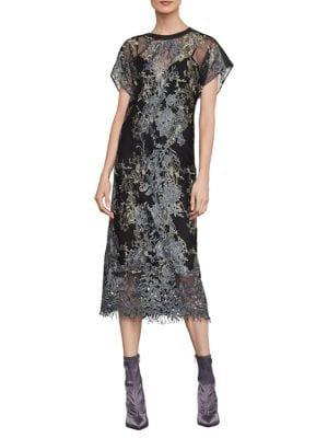 Bcbgmaxazria Metallic Embroidered Midi Dress