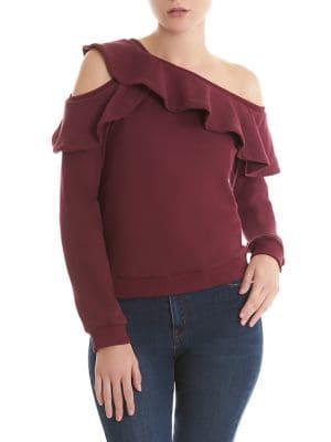 La La Anthony Cold-shoulder Ruffled Sweater Top
