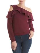 La La Anthony Cold-shoulder Ruffled Sweater Top