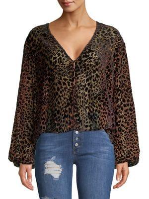 Free People Leopard-dot Puff-sleeve Blouse