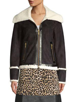 Michael Michael Kors Faux Shearling Trim Biker Jacket
