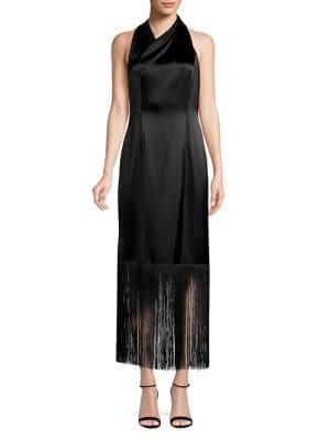 Jill Jill Stuart Halter Wrap Fringe Gown