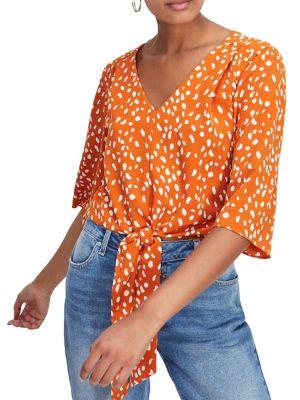 Miss Selfridge Spot Print Tie Front Blouse