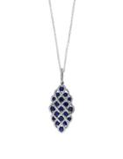 Effy Royale Bleu Sapphire, Diamond And 14k White Gold Lattice Pendant Necklace, 0.49tcw