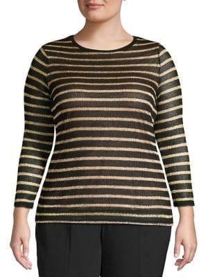 Michael Michael Kors Plus Metallic Striped Ribbed Top