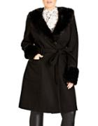 City Chic Plus Faux Fur Trim Long Sleeve Coat