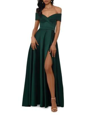 Xscape Petite Off-the-shoulder Satin Gown