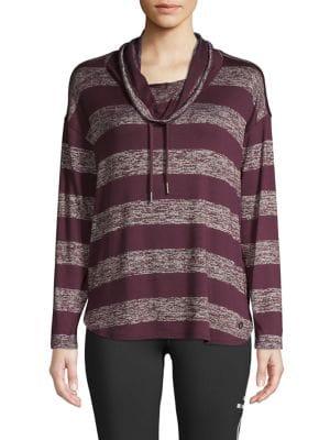 Calvin Klein Performance Cowl-neck Striped Drawstring Sweatshirt