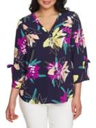 Chaus Mosaic Blossoms Cabana Blooms Split-sleeve Blouse