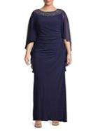 Xscape Plus Chiffon Cape Embellished Gown