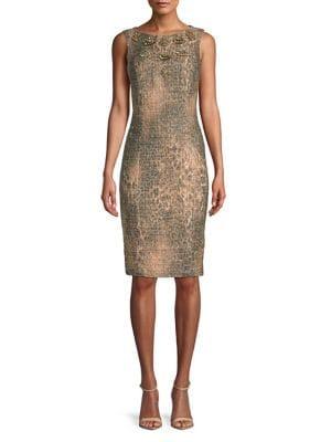 Badgley Mischka Platinum Embellished Sleeveless Sheath Dress