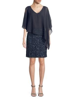 J Kara Petite Embellished Asymmetrical Popover Dress