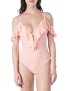 Kenneth Cole Reaction Off-the-shoulder Ruffle One Piece Swimsuit