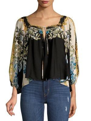 Free People Floral Tied Keyhole Bohemian Top