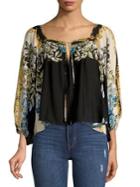 Free People Floral Tied Keyhole Bohemian Top
