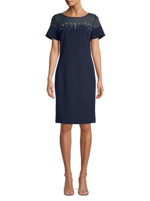 Karl Lagerfeld Paris Beaded Illusion Flutter-sleeve Dress