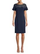 Karl Lagerfeld Paris Beaded Illusion Flutter-sleeve Dress