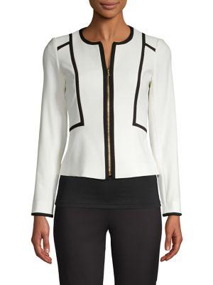 Calvin Klein Petite Zip-front Piping-trim Blazer