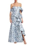 Badgley Mischka Platinum Off-the-shoulder Side Ruffle Dress