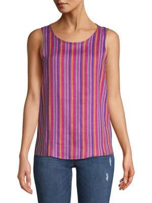 Lord & Taylor Striped Sleeveless Button-back Linen Top