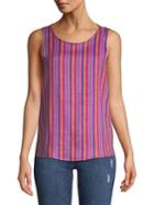 Lord & Taylor Striped Sleeveless Button-back Linen Top