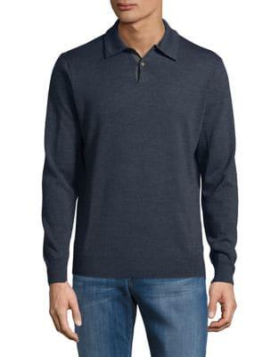 Black Brown Long-sleeve Merino Wool Polo