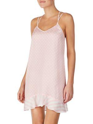 Betsey Johnson Straight-fit Washed Satin Polka Dot Slip Dress