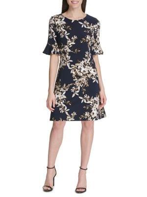 Tommy Hilfiger Brushstroke Bouquet Flutter-sleeve Jersey Dress