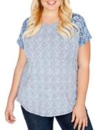 Lucky Brand Plus Mixed Floral-print Cotton-blend Top