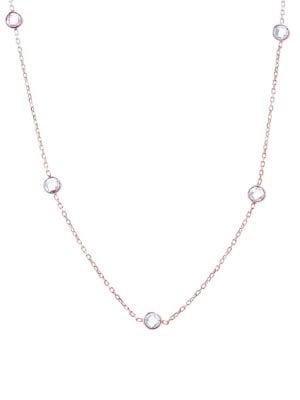 Lord & Taylor 925 Sterling Silver & Crystal Station Chain Necklace