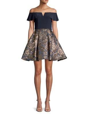 Betsy & Adam Off-the-shoulder Brocade Dress