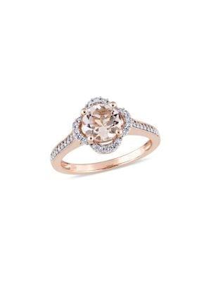 Sonatina 14k Rose Gold, Morganite And Diamond Quatrefoil Halo Ring