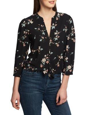 1.state Floral-print Button-down Shirt