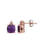 Lord & Taylor Amethyst And 14k Rose Gold Stud Earrings
