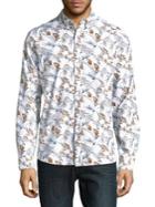 Black Brown Leaf-printed Button-down Shirt