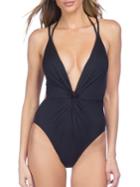 Kenneth Cole New York Sexy Solids Plunging One-piece Swimsuit