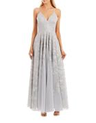 Nicole Miller New York V-neck Floral Embroidered Gown