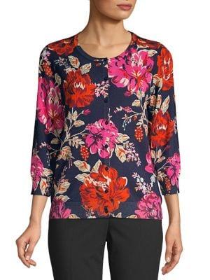 Joseph A Nicolette Floral Three-quarter Knit Cardigan
