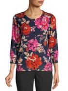 Joseph A Nicolette Floral Three-quarter Knit Cardigan