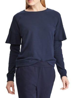 Lauren Ralph Lauren Ruffle-trim French Terry Crewneck Pullover