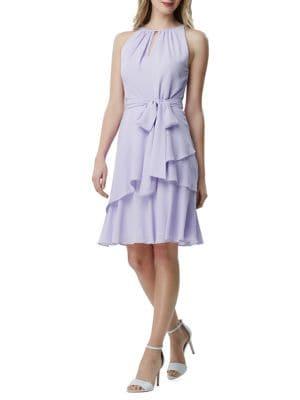 Tahari Arthur S. Levine Keyhole Ruffle Pebble Crepe Shift Dress