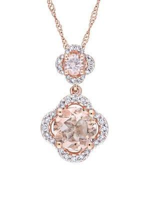Sonatina 14k Rose Gold, Morganite And Diamond Quatrefoil Tiered Necklace