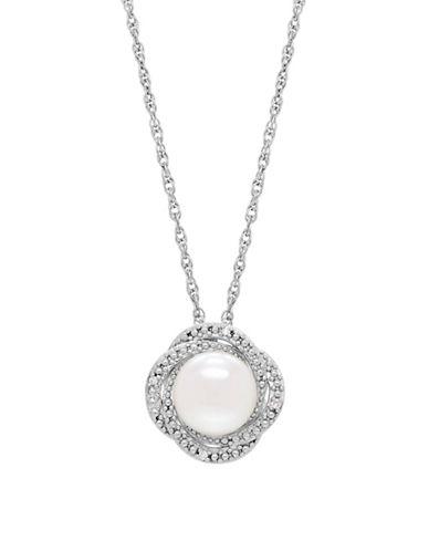 Lord & Taylor 8mm White Pearl And Diamond Pendant Necklace