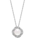 Lord & Taylor 8mm White Pearl And Diamond Pendant Necklace